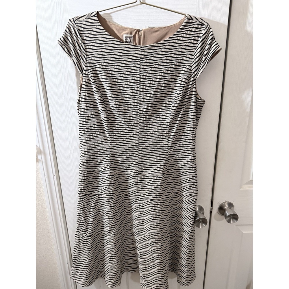 Women's Anne Klein Cap Sleeve Striped Dress Size 16 Black &‎ Sand Color Lined